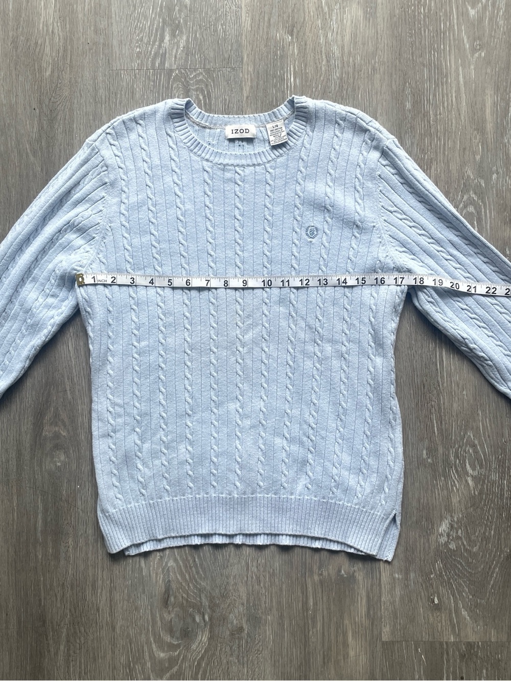 IZOD Light Blue Cable Knit Cotton Crewneck Sweater Preppy Coastal Grandmother - Picture 5 of 6